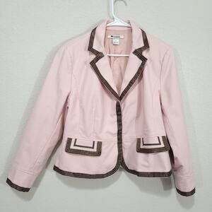 Nygard Blazer Womens 14 Petite Pink Brown Tailored Fitted Crop Lined Office